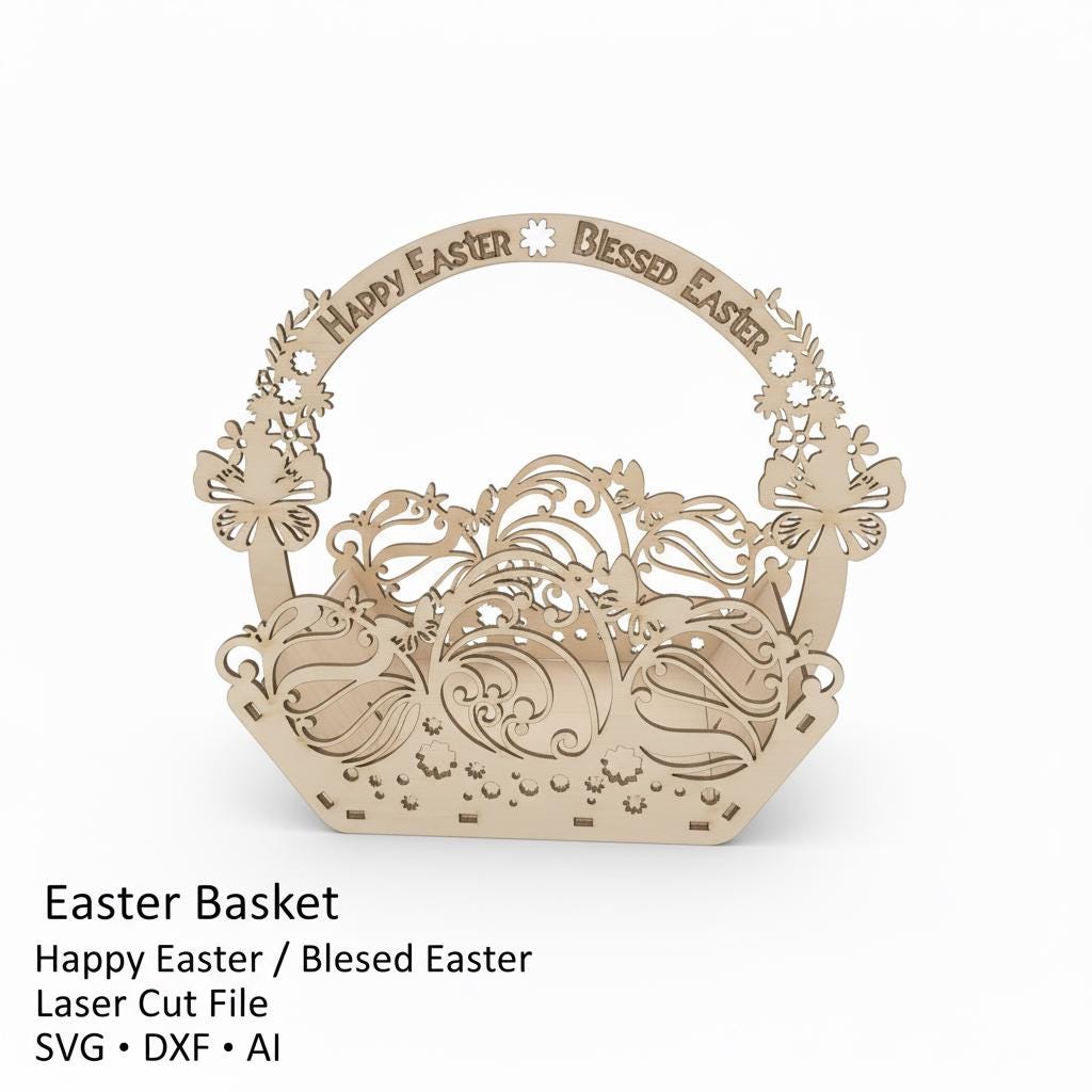 Easter Basket Laser Cut Files SVG DXF | Happy Blessed Easter| Glowforge ...