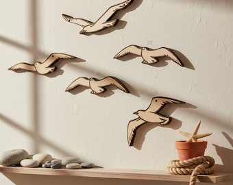 Black Sea Seagulls Bundle Laser Cut Files (SVG, DXF) | Wooden Bird Wall Decor