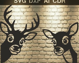 Funny Deer and Doe SVG Cut Files – Peeking Couple for Cricut, Silhouette (Digital Download)