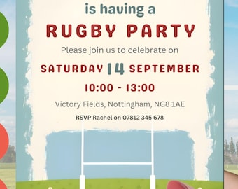 Rugby Birthday Invitation Template: Editable Sports Digital Party Invite.