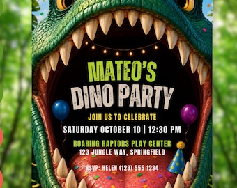 Editable Dinosaur Birthday Invitation, Dino Kids Party Invite, Jurassic Birthday Canva Template, Instant download