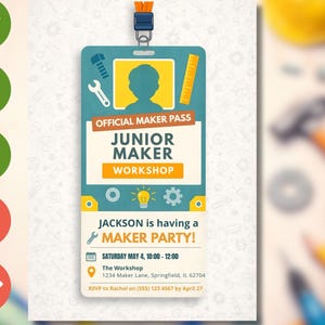 Edytowalne zaproszenie na warsztaty kreatywne | Zaproszenie na imprezę STEM dla dzieci Creator Maker | Szablon Canva