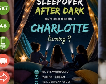 Editable Sleepover Invitation Canva Template, Slumber Party Birthday Invite, Pajama Party, Printable & Phone