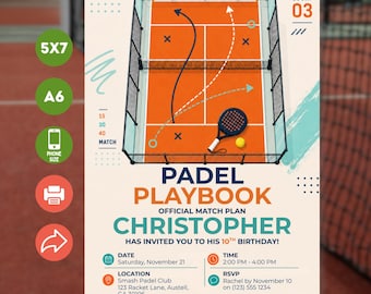Editable Padel Invitation Template,  Canva Party Invite, Kids Sports Birthday, Print 5x7 A6 Phone