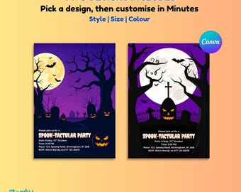Editable Halloween Party Invite | Spooky Cemetery Invitation | Digital Canva Template | 5x7 and A6 Sizes