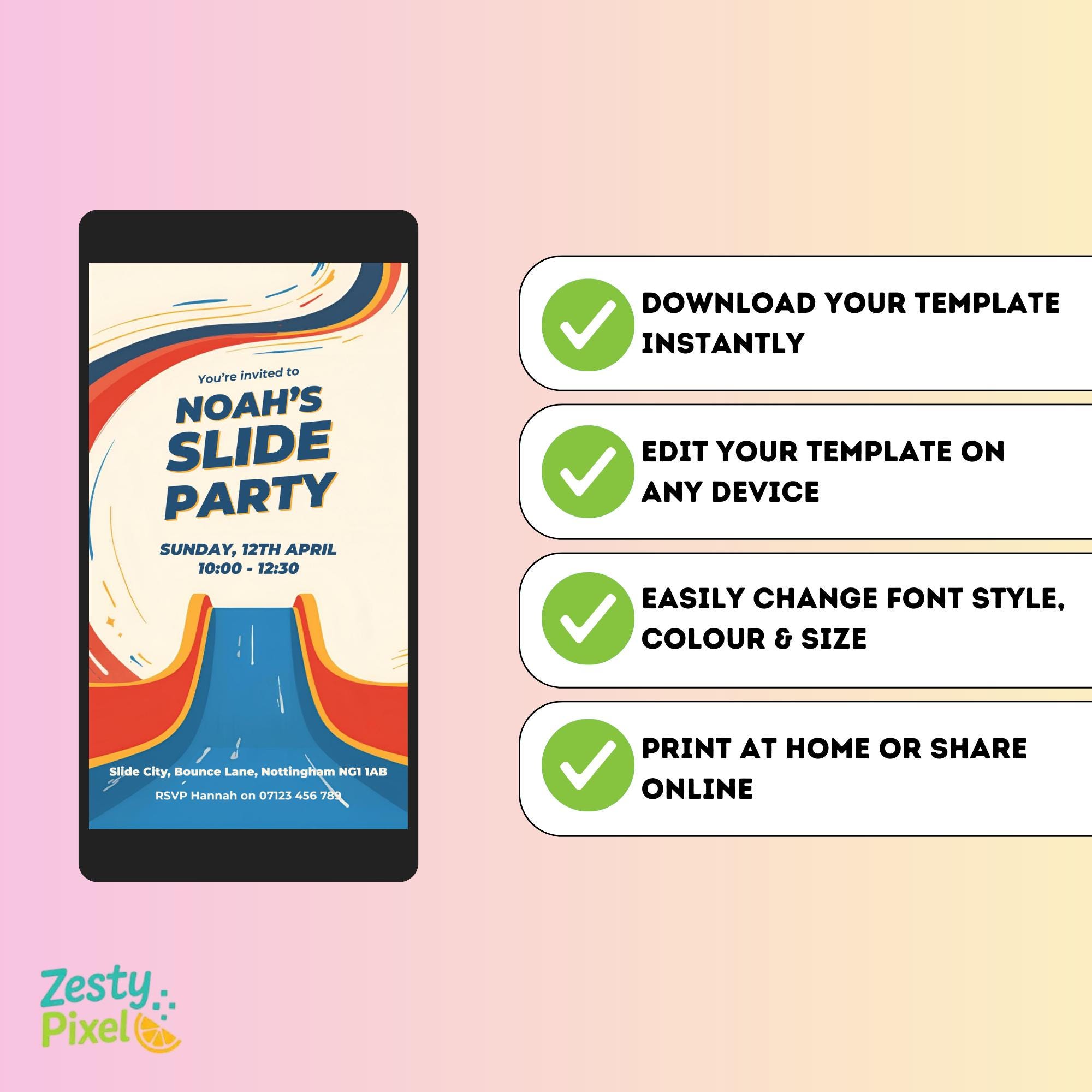 Editable Indoor Slide Birthday Invitation Template, Soft Play Party ...