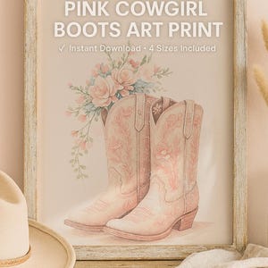Pink Cowgirl Boots Printable Wall Art | Western Cowgirl Decor Digital Download Country Girl Room Print Rodeo Cowgirl Poster Coastal cowgirl