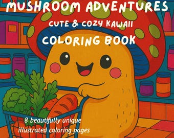 Cute & Cozy Mushroom Coloring Pages 8 Kawaii Printable Coloring Book Cozy Cottagecore Scenes for Kids and Adults Digital Download colouring