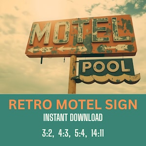 Retro Motel Pool Sign Printable Vintage Roadside Art Digital Download Mid Century Americana Wall Decor Horizontal Nostalgic Print nostalgic