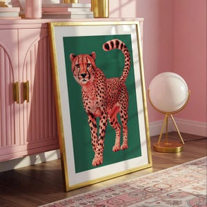 Cheetah Digital Wall Art Print | Emerald Green Animal Print Poster | Bold Jungle Safari Decor | Trendy Printable Home Decor Instant Download