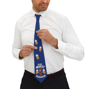 Blue Funny Beer-Themed Necktie, Great for Father&#39;s Day, Groomsmen Gift, Party Accessory, Casual Wear, Beer Lover Gift