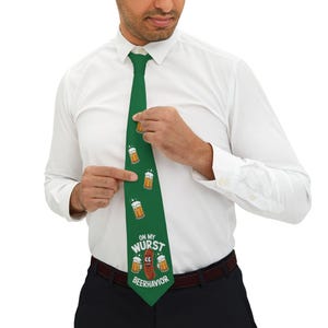 Dark Green Funny Beer-Themed Necktie, Great for Father&#39;s Day, Groomsmen Gift, Party Accessory, Casual Wear, Beer Lover Gift