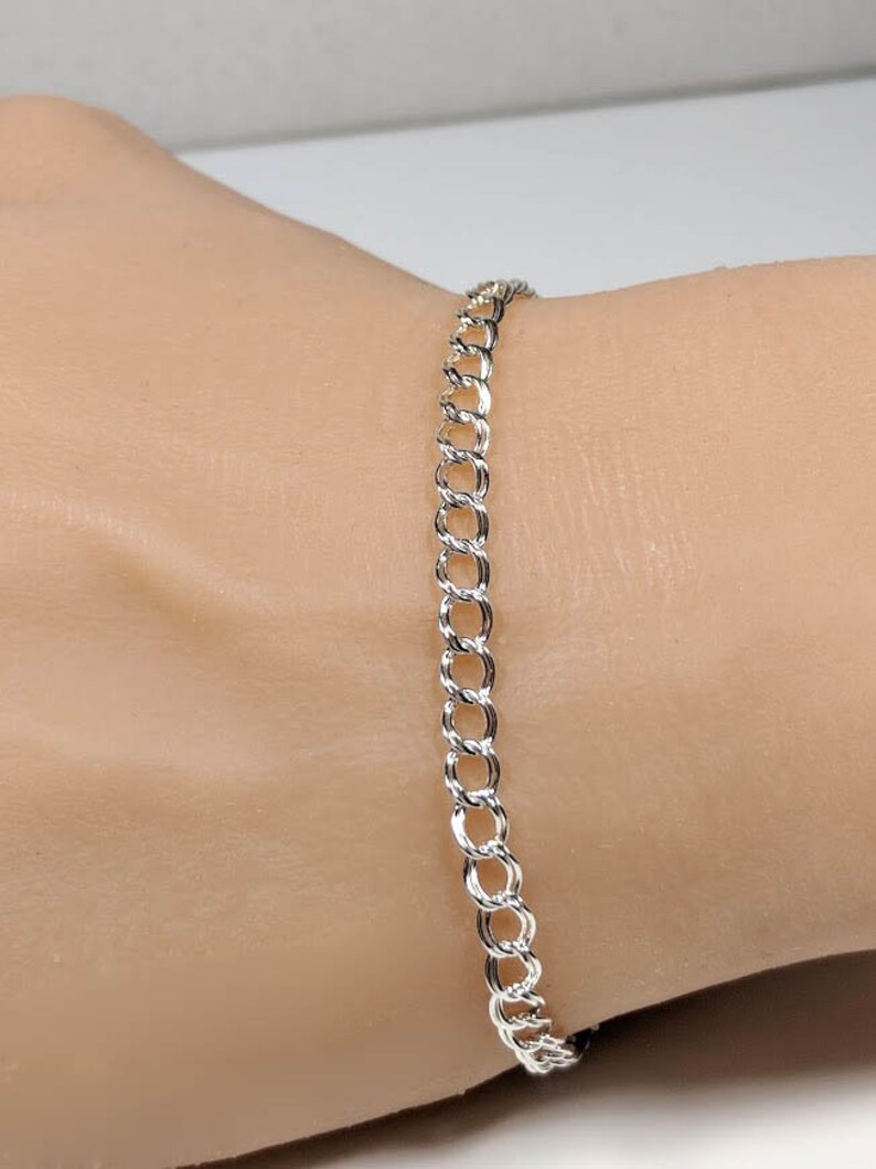 Double Linked Charm Bracelet Sterling Silver Etsy