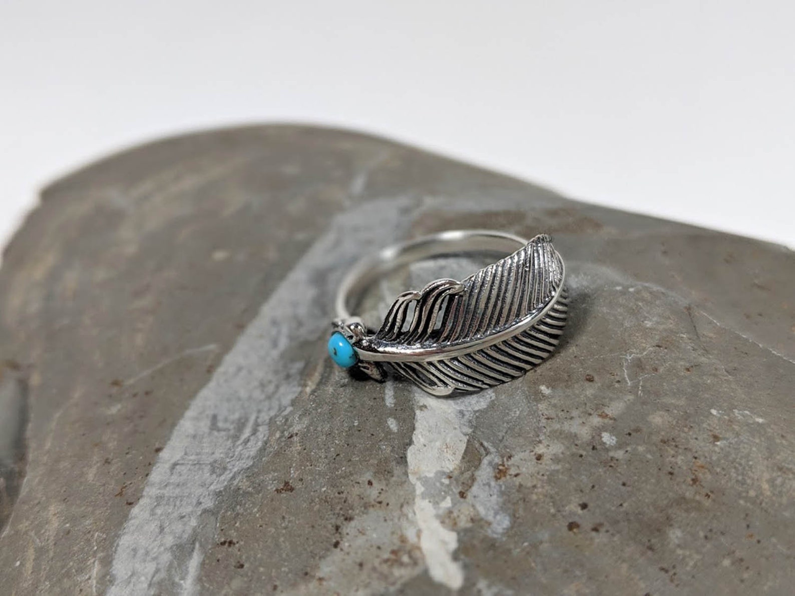 Sterling Silver Turquoise & Feather Ring Etsy