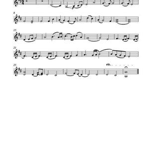 Puede incluir: Partitura de "Gabriel's Oboe" de Morricone, con notación para Violín II. La partitura muestra clave de sol, indicaciones de compás y notas musicales sobre un fondo blanco. La indicación de tempo es "Lento".