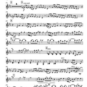 Könnte beinhalten: Noten für Violine 1 von "Rolling in the Deep". Die Partitur ist in schwarzer Tinte auf weißem Papier geschrieben. Titel und Komponist stehen oben, mit Noten, Pausen und dynamischen Angaben.