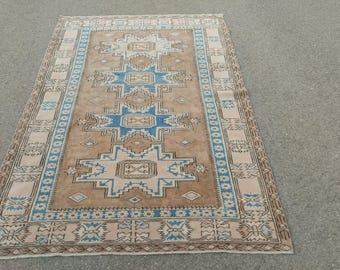 Alfombra turca vintage de 5x8, alfombras boho hechas a mano, alfombra para sala de estar, dormitorio, cocina, 4.10x7.10 pies,