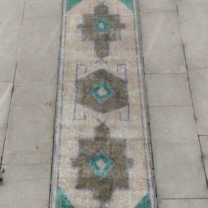 Handwoven Turkish Oushak Runner Rug: 2x6 Vintage Wool Hallway Rug