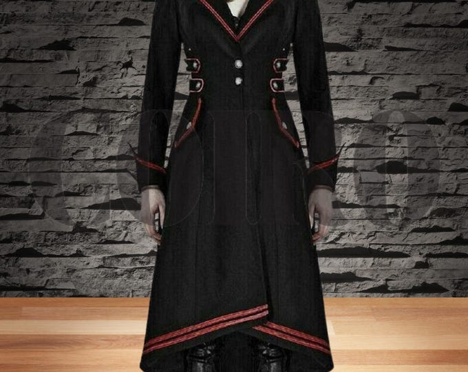 Handmade Gothic Long Tail Coat: Victorian Steampunk Fashion