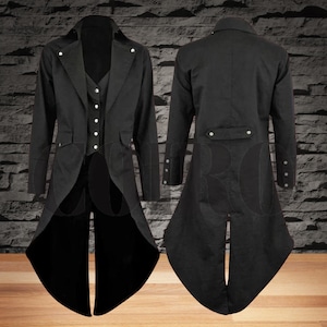 Men Steampunk Vintage Tailcoat Jacket Gothic Victorian Frock Coat Halloween Suit,Long coat ,Steampunk coat ,Black unisex coat -Handmade