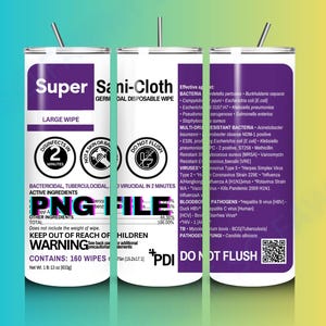 SaniCloth 20oz skinny tumbler template, healthcare sublimation, PNG file download, ready make tumbler design, funny nurse wrap, purple wipe