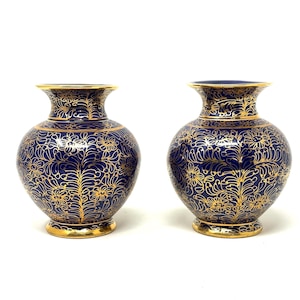Cobalt and Gold Porcelain Vases