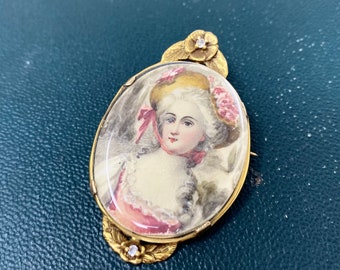 18kt Gold and Diamond Portrait Brooch