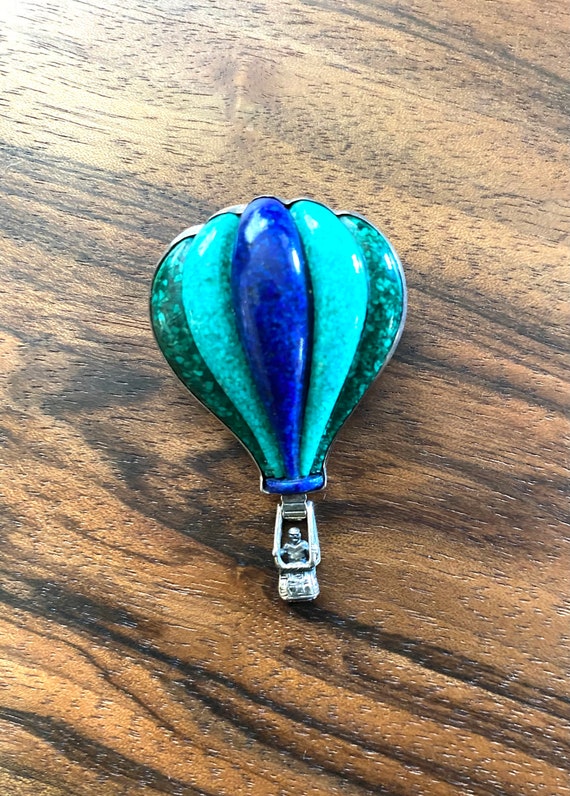 Hot Air Balloon Brooch With Tiny Matching Hot Air Balloon Earrings