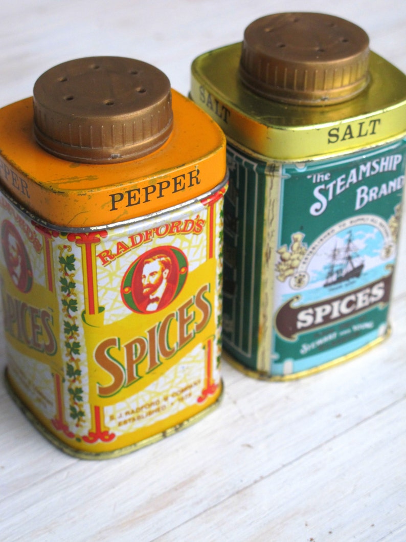 Vintage Tin Salt and Pepper Shaker Set image 4