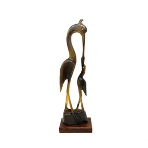 Carved Water Buffalo Horn Sculpture - Two Cranes