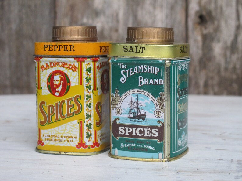 Vintage Tin Salt and Pepper Shaker Set image 2