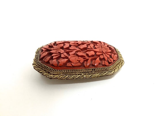 Antique Chinese Cinnabar Fur Clip - image 1
