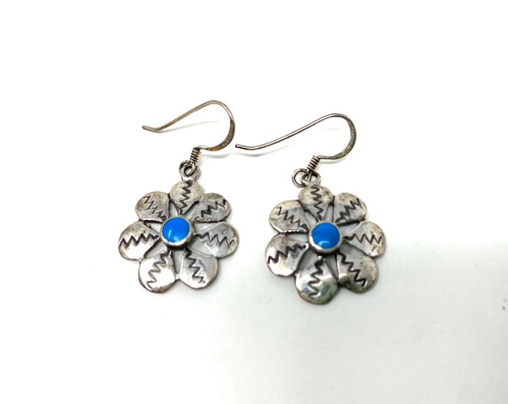 Vintage Sterling Silver and Turquoise Earrings - … - image 3