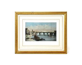 Vintage French Chromolithograph - Le Pont de Pierre Toulouse 1852