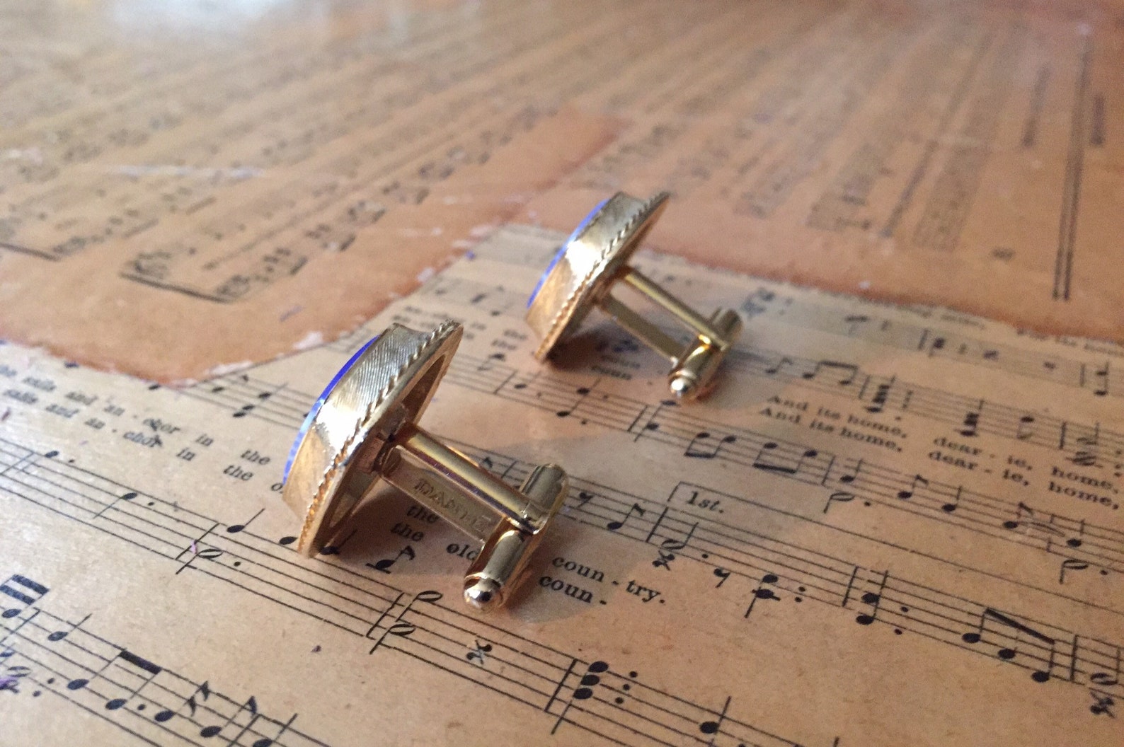 Vintage Dante Cufflinks Gold Toned and Blue 1960s Etsy