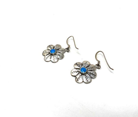 Vintage Sterling Silver and Turquoise Earrings - … - image 4