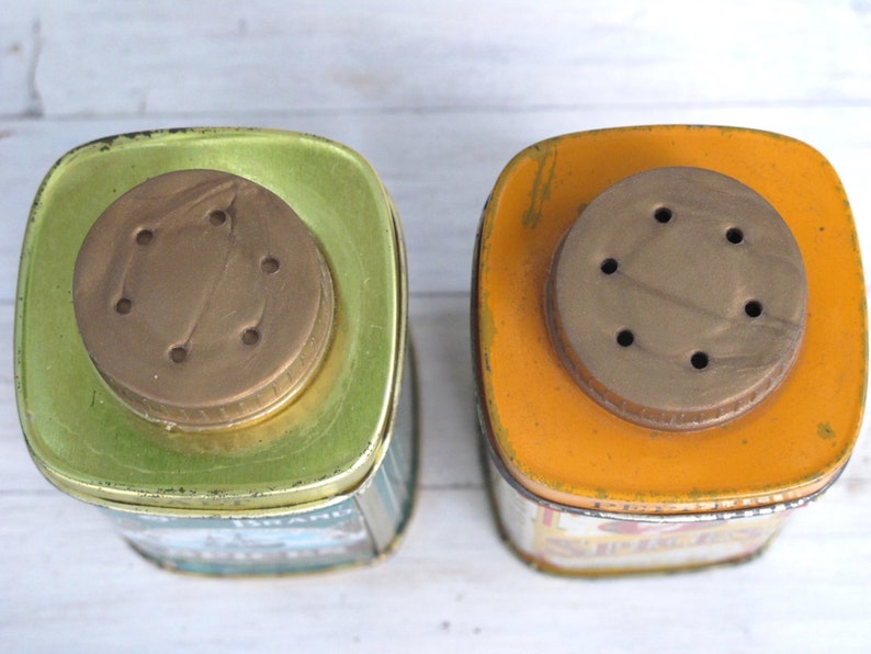 Vintage Tin Salt and Pepper Shaker Set image 5