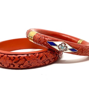 Cinnabar and Cloisonné Bangle Bracelets - Set of 2