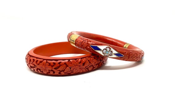 Cinnabar and Cloisonné Bangle Bracelets - Set of 2 - image 1