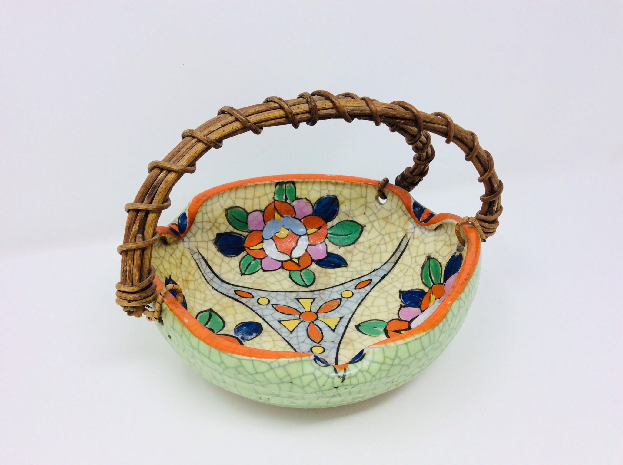 Mid Century Japanese Ceramic Basket Etsy