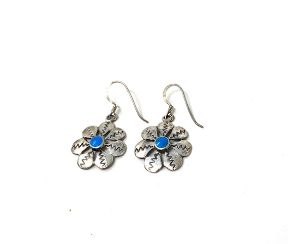 Vintage Sterling Silver and Turquoise Earrings - … - image 1