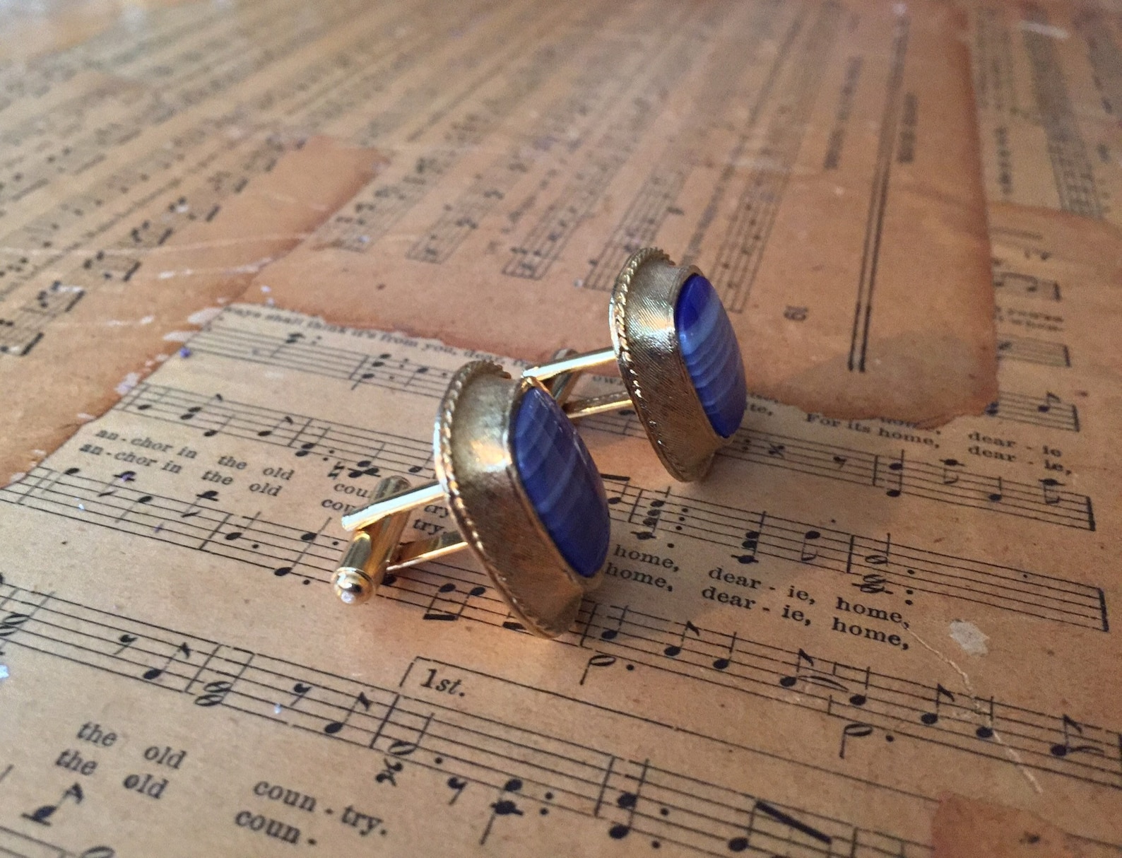 Vintage Dante Cufflinks Gold Toned and Blue 1960s Etsy