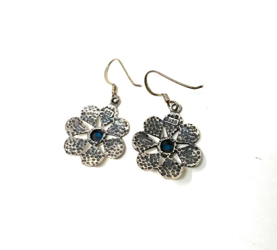 Vintage Sterling Silver and Turquoise Earrings - … - image 2