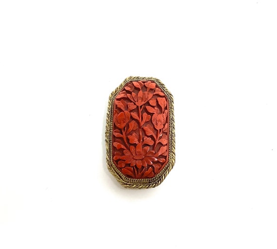 Antique Chinese Cinnabar Fur Clip - image 2