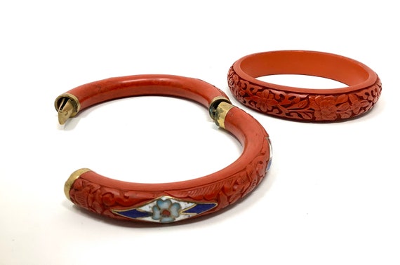 Cinnabar and Cloisonné Bangle Bracelets - Set of 2 - image 6