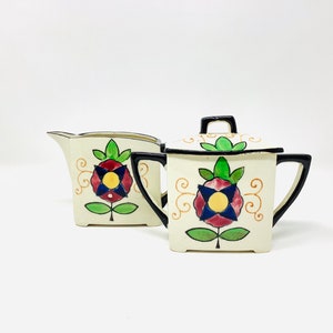 Vintage Mid Century Ceramic Sugar Bowl and Creamer - Made in Japan