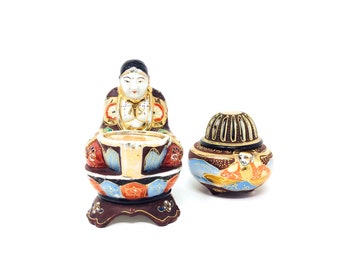 Japanese Porcelain Satsuma Incense Burners - Set of Two - Circa 1940