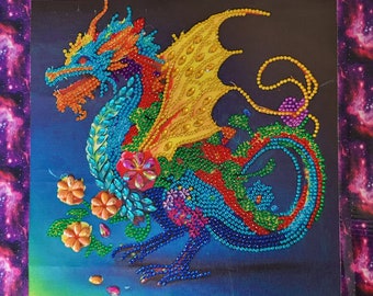 Gems painting Dragon. Framed, glass