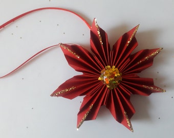 3D origami Poinsettia ornament