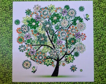 Gems painting Tree of Life, Spring. Framed, glass